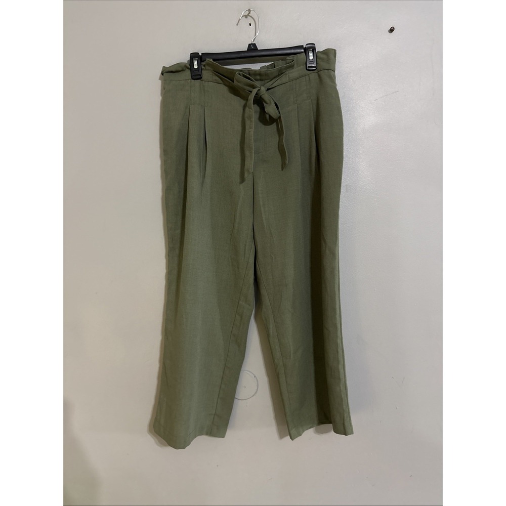 SOHO APPAREL Womens Wide Leg Pants CroppedGreen Elastic Tie Waist Lg